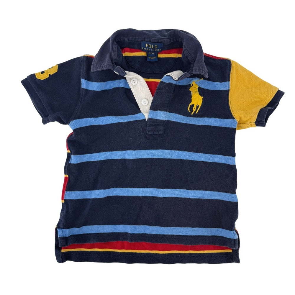 Polo Ralph Lauren Y2K Toddler Boys Multi Color Striped Big Pony Polo Shirt 3T